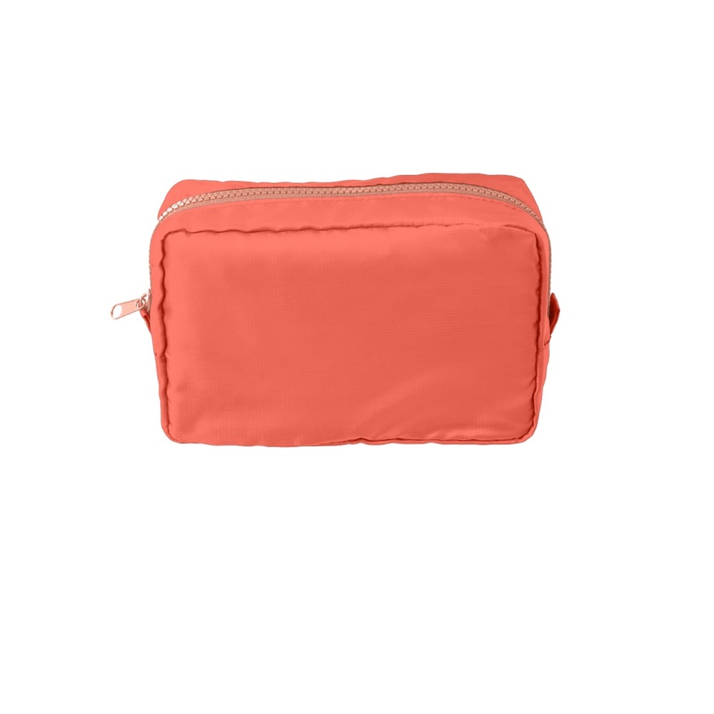 Port and Company Coral and Black Cosmetic Bag